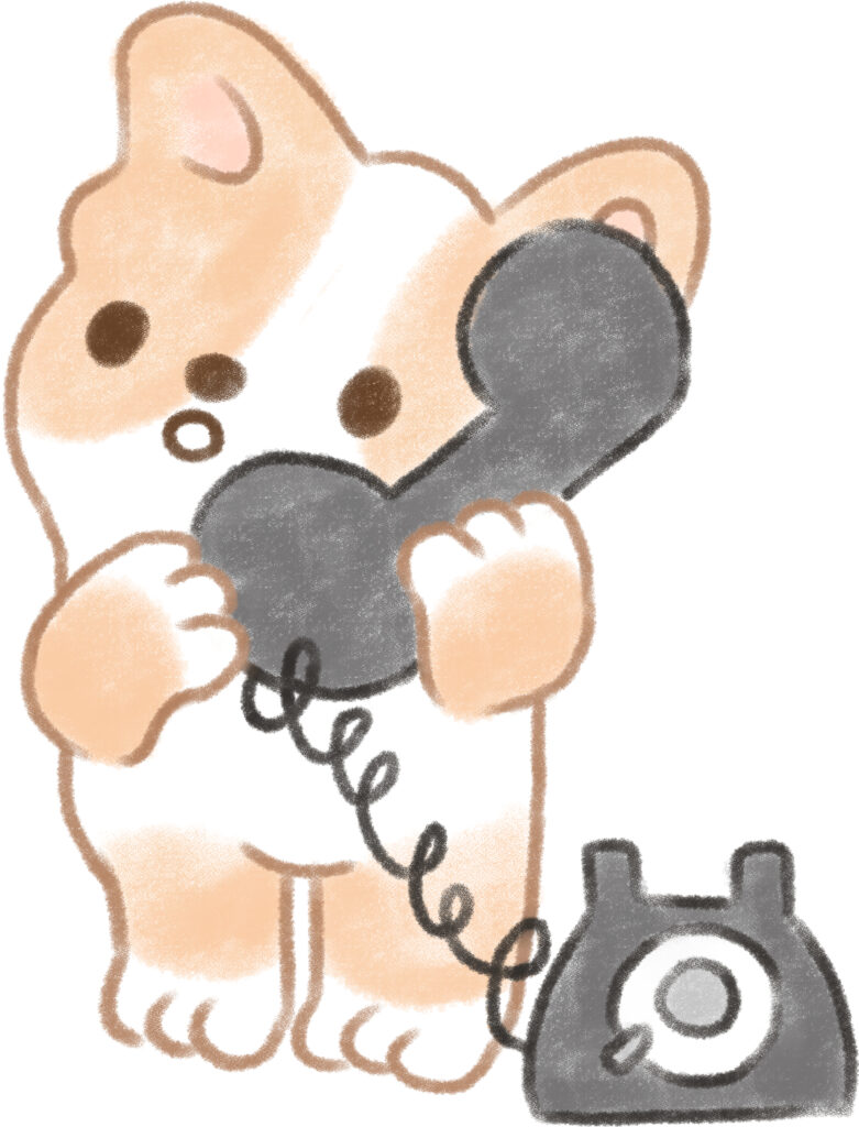 Illustration of a corgi talking on an old telephone.