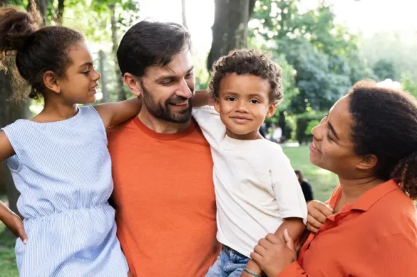 Blended family of two adult persons and two kids
