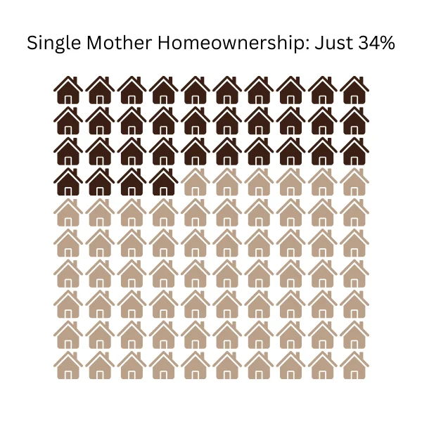 Graphics showing that only 34% of single mothers in US have their own homes
