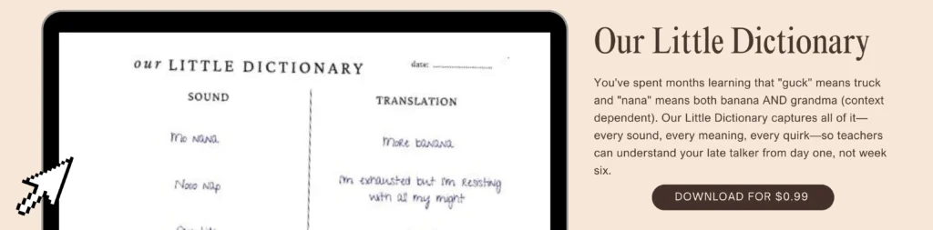 Late talker dictionary for parents to help toddlers transition to nursery